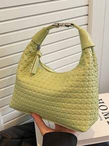 2025 New Arrival Women's Handbag, Unique Design Shoulder Bag, Casual Crossbody Bag, Fashionable & Versatile Tote Bag, Comfortable PU Material, Solid Color, Zip Closure, Adjustable & Detachable Strap, Spacious Interior, Spring/Summer Crescent Bag