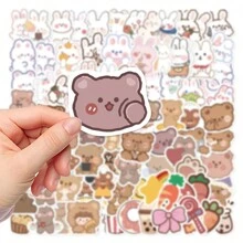 90張可愛的熊和兔子防水貼紙,適用於筆記本電腦、手機外殼、日程安排冊、水瓶裝飾diy