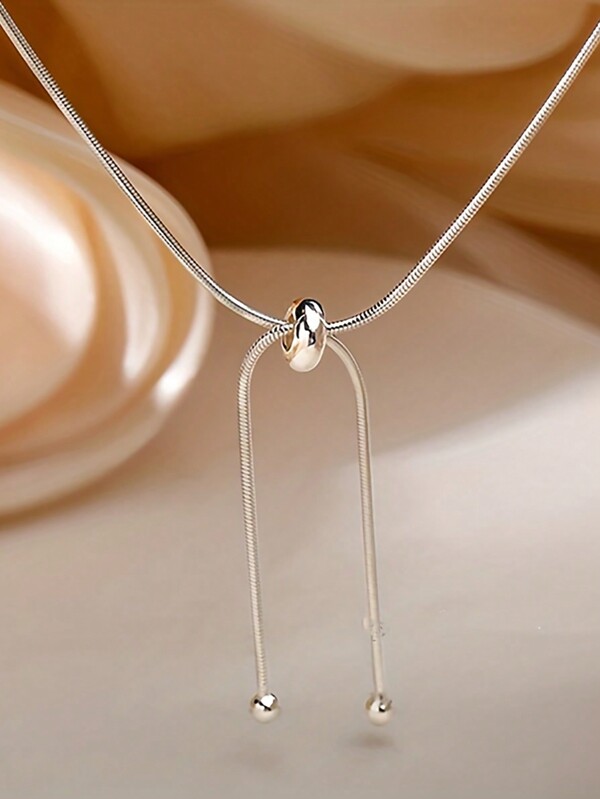 Esberry 1Pc Delicate Simple Pull-Out Fringe Long Women'S Necklace S925/925Sterling Silver Exquisite Women'S Jewelry Gift Sweater Necklace