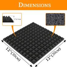 TOUO 6/12/24入組金字塔聲學泡棉板，高密度12"X12"X1"吸音材料，用於牆壁隔音保溫 - 30X30X2.5CM/12"X12"X1" - 查看 5