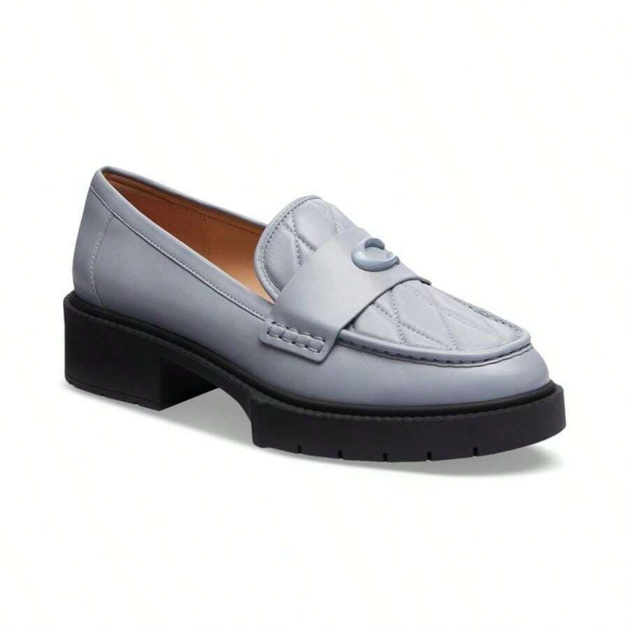 Coach Women's Leah Platform Lug Sole Loafers - Grey Blue Quilted Leather - View 1