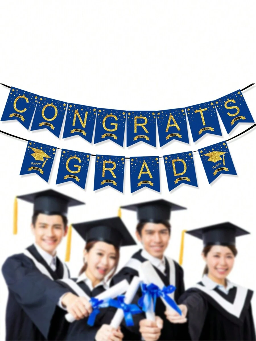 1 pieza juego de pancartas Azul ¡Felicidades Graduado!, Decoración de Fiesta de Graduación - Azul - Ver 1