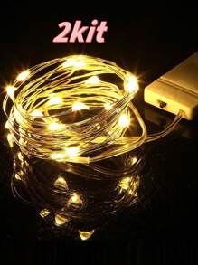 2 Luzes De Fada Luzes De LED 2metros Luzes De Fio Cobre Para Festa Em Casa De Casamento Decoração De Natal - Multicolorido - Visão 2