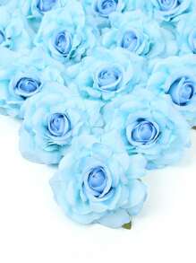 20Pcs Artificial Roses Head Fake Silk Rose Head DIY Fake Roses Heads For Wedding Flower Wall DIY Crafts Bouquet Decoration Birthday Party Valentine'S Day Mother'S Day Gift - Màu xanh lam - Xem 2