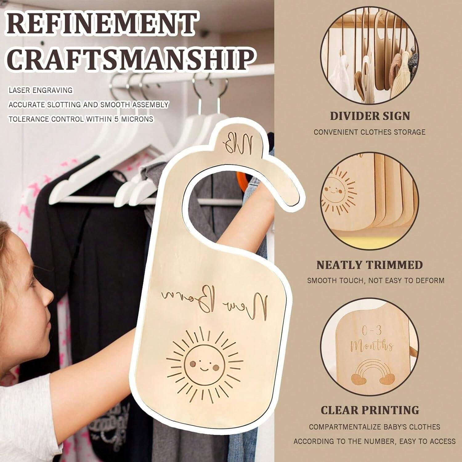 7 Pcs Wood Nursery Wardrobe Dividers By Size, Age Hanger Divider