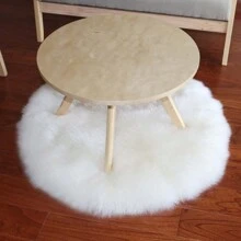 1pc White Faux Knitted Circular Cushion Seat, Thickened Plush Rug, Sofa Decorative Floor Mat For Window ,Room Decor
