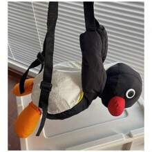 Cute Penguin Plush Backpack For Girls, School Shoulder Bag, Crossbody Bag, Gift - Black - View 5