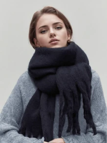 1pc Multi-Colored Women's Solid Plush White Scarf, Thickened Imitation Cashmere, Winter, With Tassels, Soft, Elegant, Fluffy, Slouchy, Romantic, Perfect Gift For Girlfriend Accessories Women