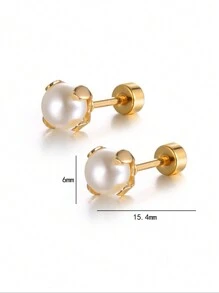 Faux Pearl Decor Stud Earrings
