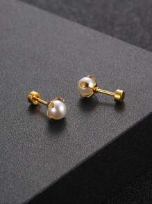 Faux Pearl Decor Stud Earrings
