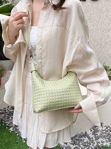 2025 New Arrival Women's Handbag, Unique Design Shoulder Bag, Casual Crossbody Bag, Fashionable & Versatile Tote Bag, Comfortable PU Material, Solid Color, Zip Closure, Adjustable & Detachable Strap, Spacious Interior, Spring/Summer Crescent Bag