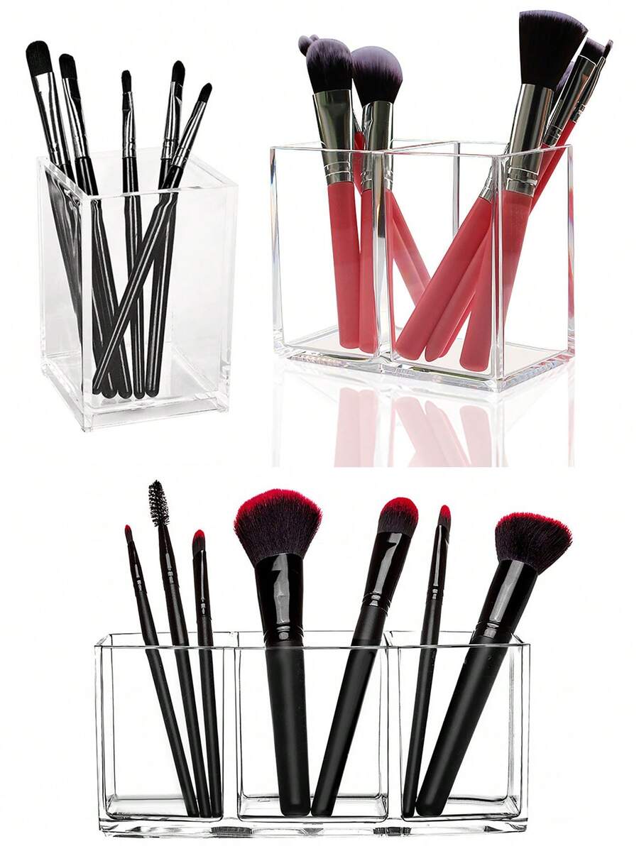 1pc Multi-Compartment Cosmetic Brush Holder Pen Container Desk Organizer Storage Box - Multicolor - View 1