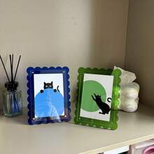 亞克力花形相片框，多種顏色可選，可橫向或縱向展示，適用於5*7英寸的照片 - 藍色 - 查看 4