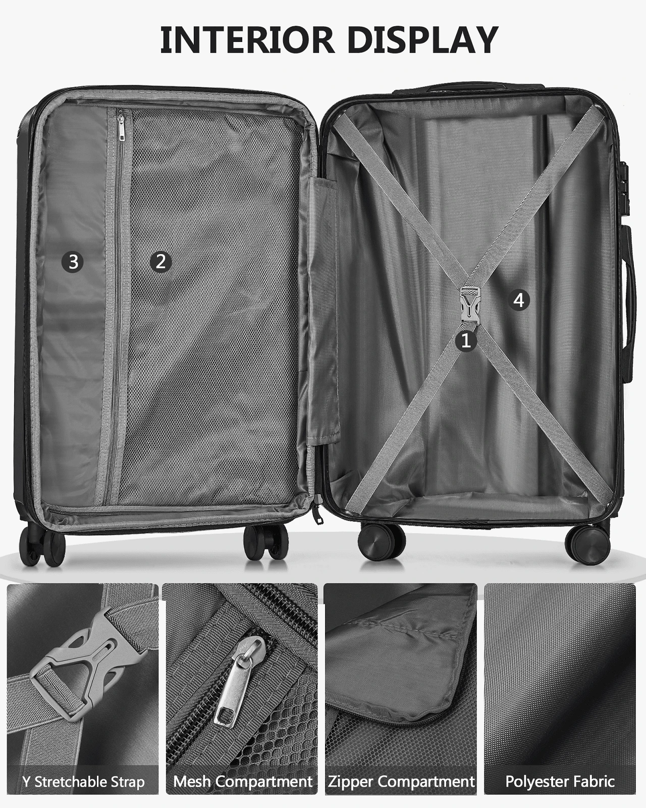 3 Piece Expandable Luggage Sets With Spinner Wheels,ABS Hard Suitcases ...
