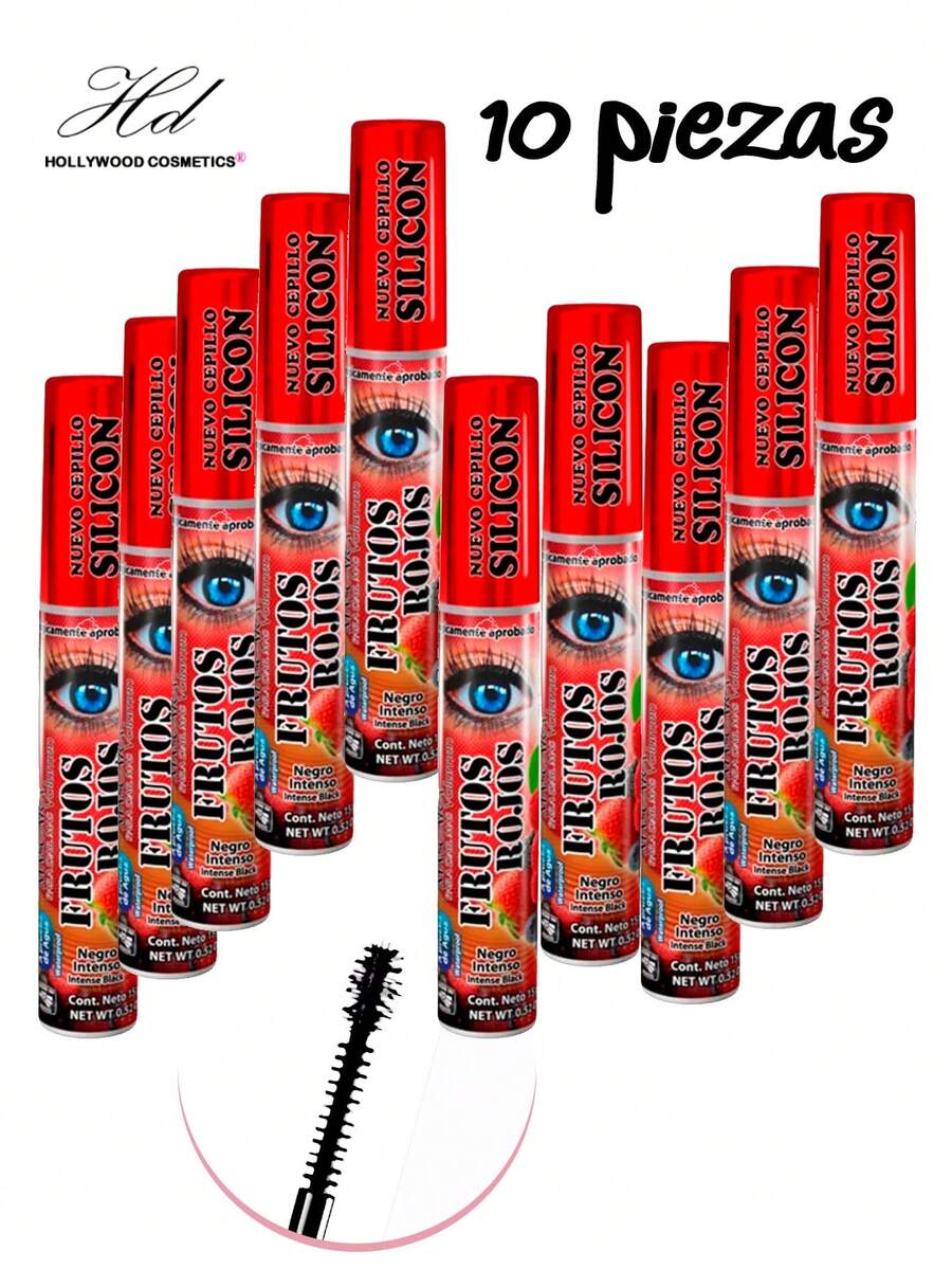 Paquete 10 piezas - Rímel Frutos Rojos Hollywood Cosmetics - mascara de pestañas - Negro - Ver 1