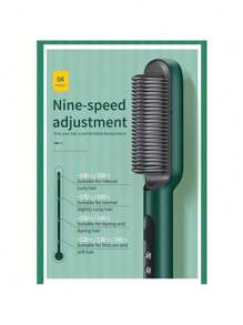 2024 New Negative Ion Hair Straightening Comb With 5 Temperatures, 2 In 1 Hair Straightening Brush And Curler, Portable Electric Straightening Comb, Heated Hair Brush 10s Fast Heating Anti-Scald - 綠色 - 查看 6