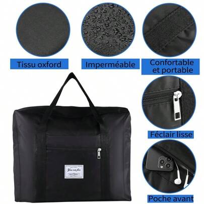 Black Storage Bag Foldable Portable Storage Simple Lightweight Travel Sports Camping Hiking Bag (Random Letters On The Bag)