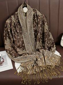 波西米亚风女士奢华多功能佩斯利和佩斯利提花长围巾、披肩、复古围巾，适合春夏季日常使用。配饰女士冬季秋季 - A - 查看 8