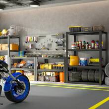 Garage Shelves, Heavy Storage Shelves, Indoor Floor Shelving, 4-Layer Adjustable Metal Shelving Unit, Heavy Carbon Steel Metal Shelves, Sturdy Practical Shelves, Industrial Basement Storage Shelves, Suitable For Commercial Homes,32"Wx15.7"Dx 63"H/80*40*160cm - Black - View 7