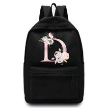 輕盈便攜粉紅色字母花印刷不分男女肩背包戶外運動背包大容量旅行徒步背包帆布袋休閒學校背包手提電腦包拉鍊組織器適用於男女青少年學生上學背包大學生理想選擇，適用於大學，商務，辦公，通勤，戶外，徒步旅行，攀登，體育場，運動會，郊遊，返校，校園背包，大容量，便攜式，適用於青少年女孩，大學生，男孩，小學，中學，高中，工作，商務，通勤，戶外，旅行，郊遊。