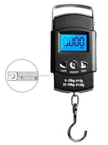 1 Balanza digital para pescar con cinta métrica, báscula precisa para pesar peces, bolsas, de mano, de equipaje con gancho, de compras, de acero inoxidable tipo gancho de pesca, báscula colgante digital LCD conveniente para uso diario en pesca, equipaje de viaje, compras, etc. [Oferta de Año Nuevo]