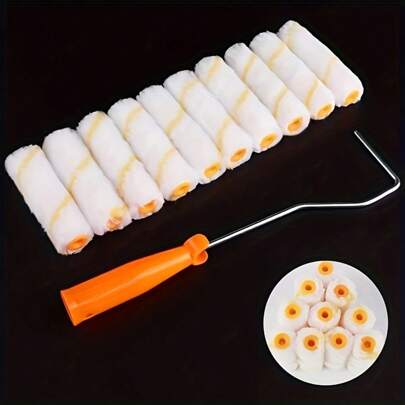 11-Pcs Precision Wall Painting Roller Kit - 4'' Mini Rollers, 10 Covers, Long-Reach Frame For Easy, Professional Results