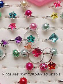 5pcs/Set Fashion Silver/Gold Tone Girl Alloy Rings, Children's Jewelry Gift, Adjustable Rings, Random Delivery (No Box) - Rose Red - View 5