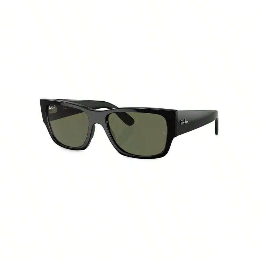 Ray-Ban RB0947S Carlos 56MM Rectangular Sunglasses - BLACK DARK GREEN - View 1