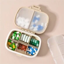 1pc Travel Medicine Storage Box Moisture-Proof Small 8 Girds Medicine Box Travel Pill Organizer Small Pill Box Portable Medicine Holder Container for Travel Home School Supplies College Dorm Essentials for Student Pill Case Pill Organizer Pill Container First Aid Kit Medical Bag  For Travel Home Camping Outdoor Hiking Hunting - Beige - View 5