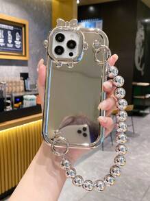 With Phone Charm 1pc Simple And High-End Silver Bead Mirror Electroplated Anti-Drop Camera Protection Monster Phone Case, Compatible With Apple/Samsung/Xiaomi/Redmi/Infinix/Vivo/Oppo - Silver - View 1