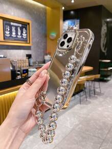 With Phone Charm 1pc Simple And High-End Silver Bead Mirror Electroplated Anti-Drop Camera Protection Monster Phone Case, Compatible With Apple/Samsung/Xiaomi/Redmi/Infinix/Vivo/Oppo - Silver - View 4