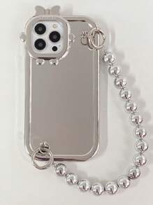 With Phone Charm 1pc Simple And High-End Silver Bead Mirror Electroplated Anti-Drop Camera Protection Monster Phone Case, Compatible With Apple/Samsung/Xiaomi/Redmi/Infinix/Vivo/Oppo - Silver - View 6