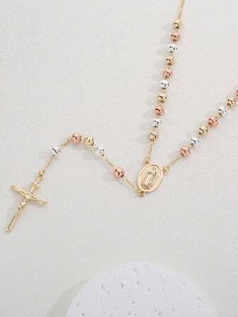 1 件串珠圣母玛利亚项链，带西瓜图案，适合女性日常佩戴或节日场合