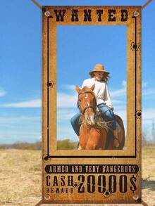 1pc Western Celebration Photo Frame Banner - Country Cowboy/Cowgirl Theme, High-Quality Polyester, Perfect For Hosting Unforgettable Parties - Brown - View 5