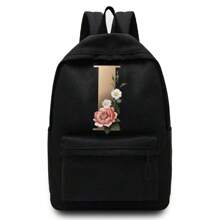Lightweight,Portable Gold Letter Flower Printing Unisex Shoulder Backpack Outdoor Sport Bag Large Capacity Travel Hiking Rucksack Canvas Bags Casual School Bag Backpacks Laptop Organizer Zipper For Men Women Teenager Student School Backpack For College Students Perfect For College,Business, Work, Commute,Outdoors, Hiking, Travel, Climbing, Stadium, Sports, Outings ,Back To School - Black - View 30