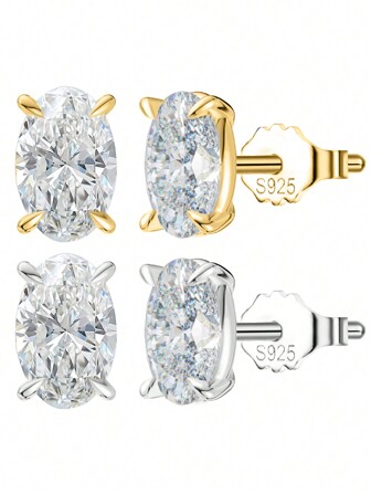 1 Pair Luxury Stuning Shining 8A High Quality Zirconia Stud Earrings 925 Sterling Silver Oval-Cut Zirconia Ornament Fashion Women Earrings Piercing Jewelry Best Gift For Birthday Christmas To Girlfriend Wife Mom And Love Wedding Engagement Jewelry
