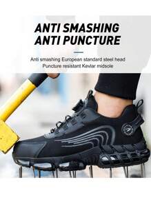 Summer Air Cushion Safety Shoes, Unisex Comfortable Breathable Rotary Button Work Shoes/Sneakers, Steel Toe Shoes, Anti-Puncture Anti-Crush Protective Shoes, Unisex Labor Protection Shoes