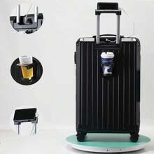 1pc 20 Inch Fashionable Carry-On Luggage With Solid Universal Wheel, Password Lock, Cup Holder, Zipper Closure, Large Capacity Material. Bag For School School Accessories School Stuff - Black - View 1