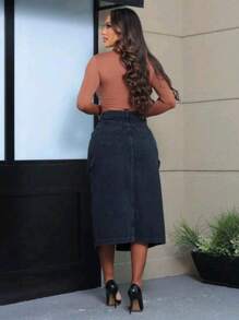 Women Denim Skirts - Màu xám đen - Xem 4