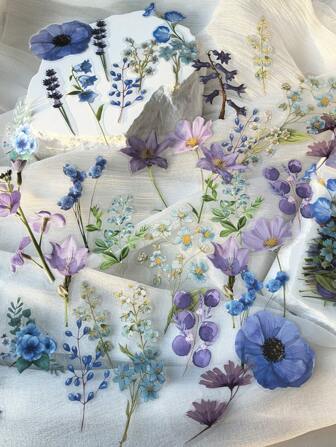 1pack/40sheets Fresh And Simple Watercolor Plant & Flower PET Decorative Stickers For DIY Collage Back To School