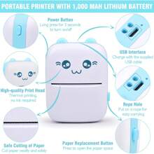 Mini Impresora Portátil Impresora Térmica Portátil Impresoras De Bolsillo Para Aplicaciones Android o iOS - Azul - Ver 3