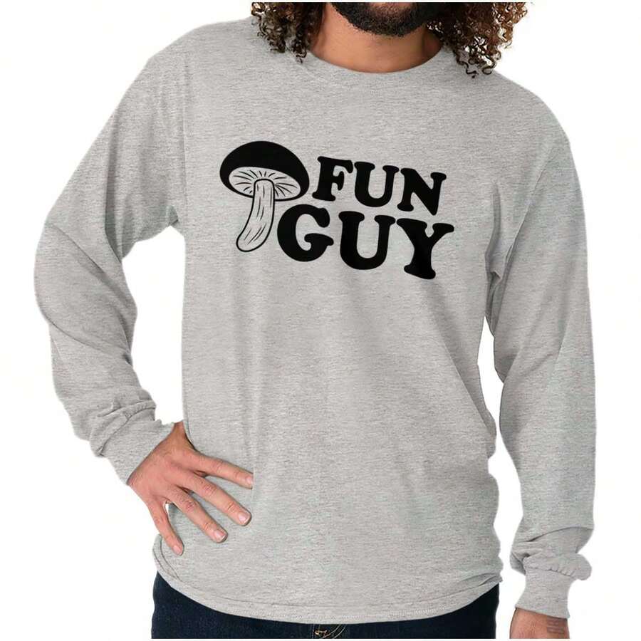 Fun Guy Fungi Mushroom Nerdy Geeky Mens Long Sleeve Tee T Shirt