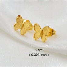 一对小号心形花朵蝴蝶耳钉女士金色非洲阿拉伯中东珠宝 - 金黃色 - 查看 5