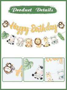1 Pezzo Striscione Happy Birthday con Animali della Giungla, Bandiera Decorativa per Festa di Compleanno, Decorazione di Sfondo per Festa a Tema, Decorazione per La Casa, Natale