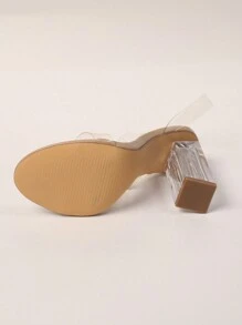 Sexy And Fashionable Ladies' New Summer Transparent Crystal High Heels Peep Toe Ankle Strap Sandals, Chunky Clear Heel