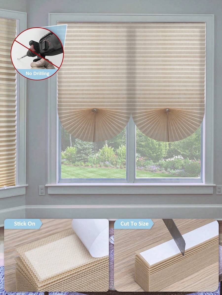 1pc Solid Color No Tools Pleated Fabric Shades With Two Clips Light