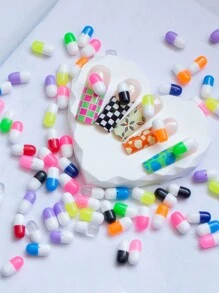 10 件/100 件可爱迷你多色树脂逼真胶囊药丸形美甲饰品，Y2K 风格美甲 DIY 装饰，适合女孩和女士，颜色随机美甲用品美甲美甲宝石 - 彩色 - 查看 1