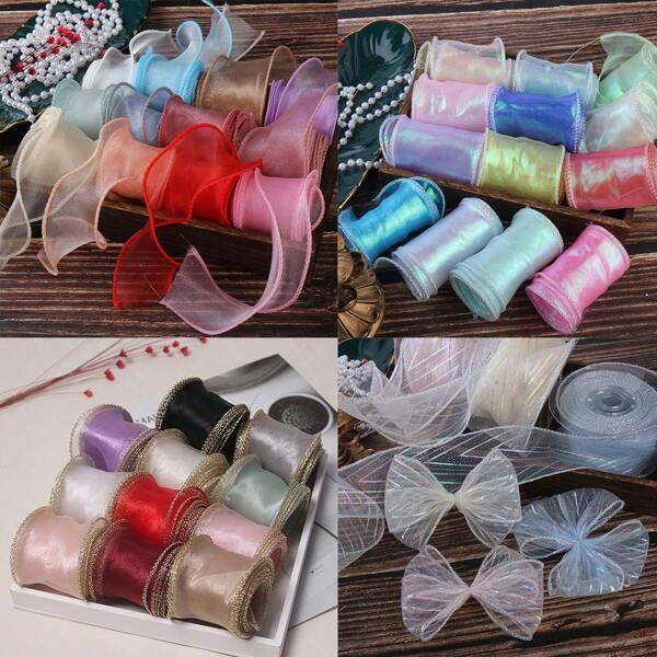 Satin Ribbon Blumen Schleifen Material mit irisierendem/goldenen Rand und dreieckigem/geschneidertem Fischschwanz, geeignet für Geschenkverpackungen, Kuchendekoration, Haaraccessoires und in mehreren Farben erhältlich