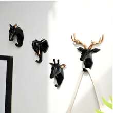 1pc Black Resin Cute Animals Wall Hook For Key Hat Hanger Wall Decor Deer Hosre Elephant Giraffe Figurine Decorative Hooks For Towel Kitchen Key Holder Wall - Black - View 1