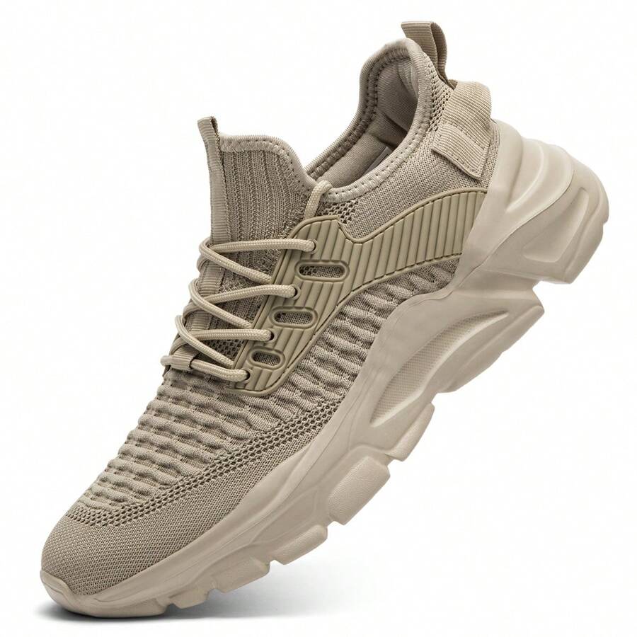 Men's Running Shoes Non Slip Shoes Breathable Lightweight Fashion Sneakers Slip Resistant Athletic Sports Walking Gym Work Shoes - 卡其色 - 查看 1